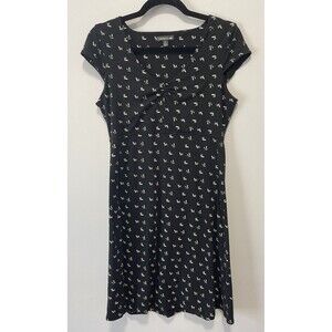 Toad&Co Women’s Rosemarie Dress size M Black Print V-Neck Cap Sleeve Jersey
